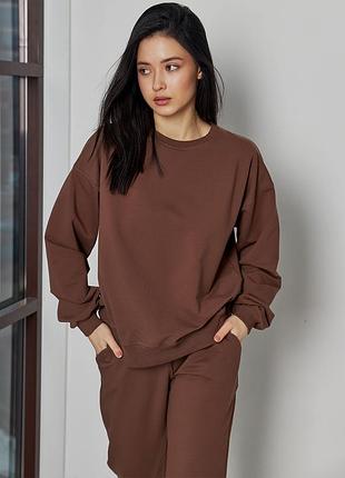 Шоколадний стильний спортивний костюм з світшотом