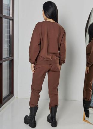 Шоколадний стильний спортивний костюм з світшотом