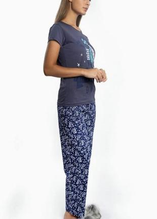 Качественная турецкая женская пижама с брюками, принт совы3 фото