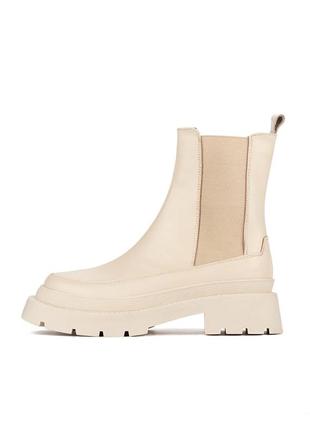 Черевики демі шкіряні на платформі бежеві чорні