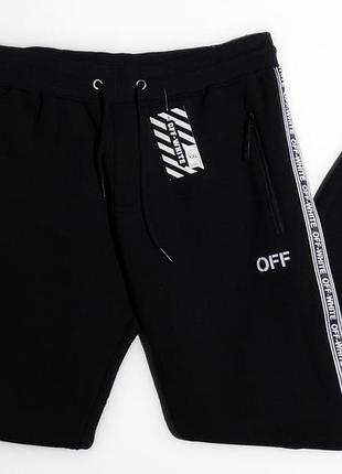 Чоловічі спортивні штани чорного кольору з лампасами на флісі off-white1 фото