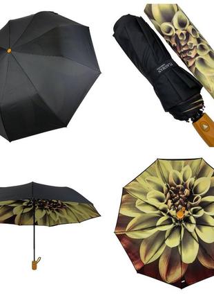 Женский складной черный зонт полуавтомат с двойной тканью от flagman с принтом желтого цветка, fl0156-31 фото