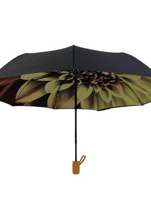 Женский складной черный зонт полуавтомат с двойной тканью от flagman с принтом желтого цветка, fl0156-36 фото