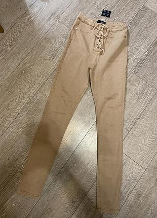 🌾бежеві джинси скіні на високій посадці зі шнурівкою  vice 10/m