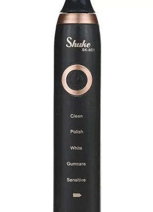 Электрическая зубная щетка shuke sk-601 аккумуляторная с 4 насадками черная6 фото