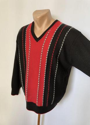 Винтаж свитер джемпер черный с красным шерсть вертикальные полосы 80е 90е