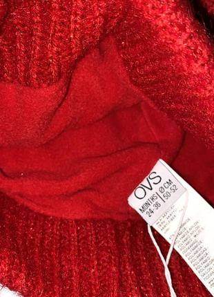 Шапка, утеплена флісом червоного кольору з блискітками/ бренд: ovs //розмір: 12/18 міс. ,  2/5 років3 фото