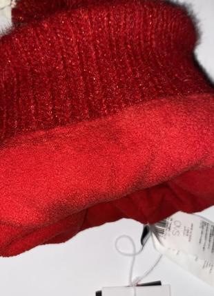 Шапка, утеплена флісом червоного кольору з блискітками/ бренд: ovs //розмір: 12/18 міс. ,  2/5 років4 фото
