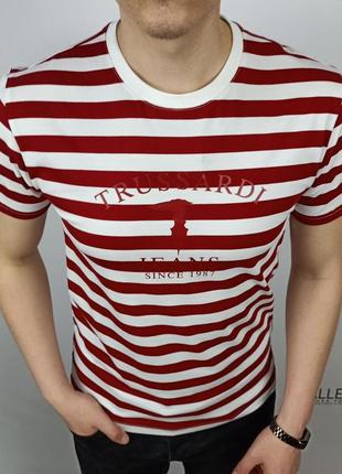 Смугаста футболка чоловіча trussardi (білий + червоний)