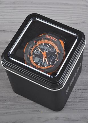 Годинник електронний, спортивний skmei 0931, чорний-орнажевий окантовка, у металевому боксі8 фото