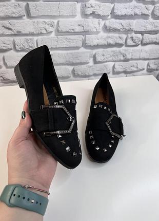 Туфлі жіночі без каблука замша з пряжкою