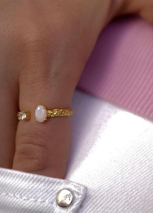 Серебряное s 925 кольцо позолоченное золотом au 585 с лунным камнем «moon stone», золотое кольцо с лунным камнем