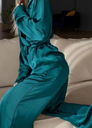 Пижамный костюм королевский шелк7 фото
