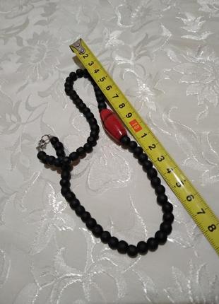 Червоно-чорне кольє, зі скла. довжина 40 см.5 фото