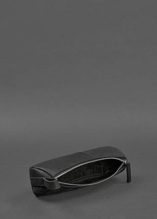 Кожаный пенал-несессер футляр для очков из натуральной кожи черный5 фото