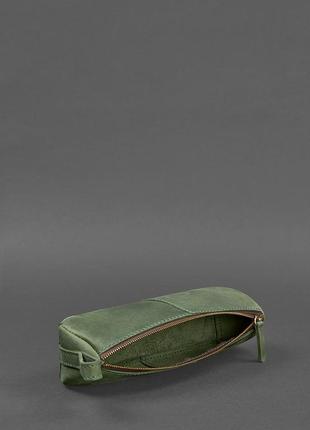 Кожаный пенал-несессер футляр для очков из натуральной кожи зеленый6 фото