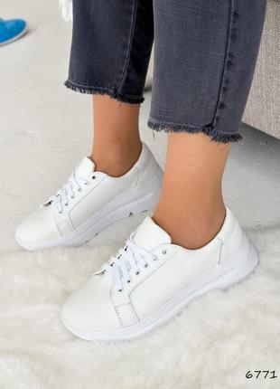 Белые натуральные кожаные кроссовки на толстой подошве платформе танкетке кожа7 фото