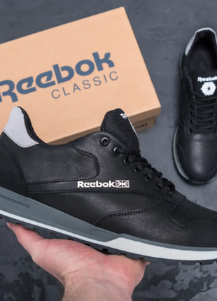 Чоловічі шкіряні кросівки reebok classic leather black r-02 ч.с.