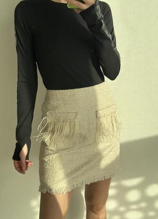 Новая твидовая юбка zara с перьям