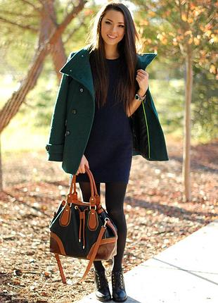 Пальто весняне демісезонне вовняне зелене напівпальто s