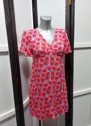 Розовое платье в цветы с вискозы платье свободного кроя легкое летнее платье 46 44 распродажа2 фото