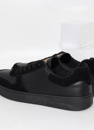 Чорні кросівки стейтера з еко-шкіри із замшевими вставками2 фото