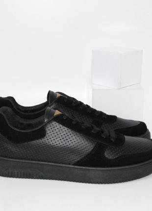 Чорні кросівки стейтера з еко-шкіри із замшевими вставками6 фото