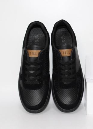 Чорні кросівки стейтера з еко-шкіри із замшевими вставками3 фото