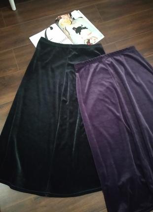 Крутая юбка трапеция велюровая черная макси7 фото