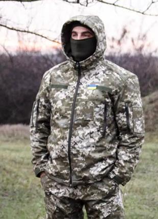 Армійська куртка soft shell піксель на флісі до -10 тактична куртка військова софтшелл костюм