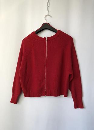 Zara красный джемпер укороченный широкий  с молнией на спине в рубаки6 фото