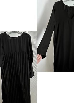 Легкое черное платье zara с плиссе. платье на длинный рукав. свободное платье плиссе.