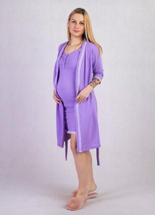 Комплект женский теплый халат и ночная рубашка с кружевом, для беременных и кормящих мам 42-54р.2 фото