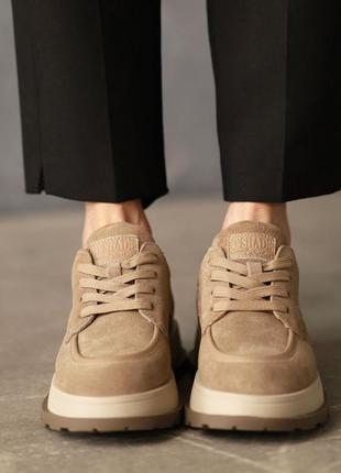 Стильные ботинки женские замшевые бежевые деми, демисезонные осенние, веселые, (на осень,весная)2 фото