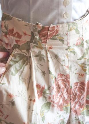 #розвантажуюсь широкие шорты на высокой талии в цветочный принт розы, коттон, италия5 фото