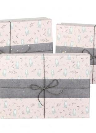 Подарочные коробочки "котики" розовые, разм.l: 29х21х9 см (комплект 3 шт)