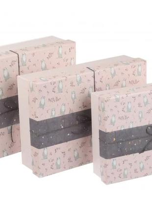 Подарункові коробочки "котики" рожеві, розм.l: 29х21х9 см (комплект 3 шт)3 фото