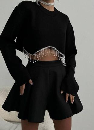 Женские стильные черные шорты с плотной ткани на змейке; размер: 42-44, 44-464 фото