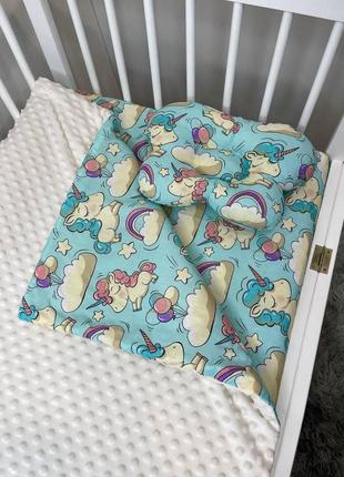 Комплект постільної білизни для новонароджених манюня ведмедика в ліжечко (коляску) плед + подушка + простирадло7 фото