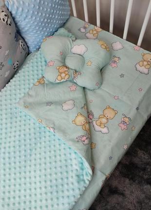 Комплект постельного белья для новорожденных манюня  в кроватку ( коляску) плед + подушка + простынь2 фото