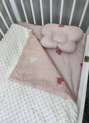 Комплект постельного белья для новорожденных манюня в кроватку ( коляску) плед + подушка + простынь2 фото