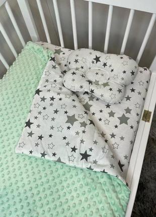 Комплект постельного белья для новорожденных манюня единорог в кроватку ( коляску) плед + подушка + простынь5 фото