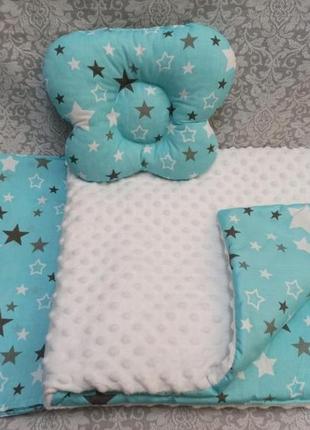 Комплект постільної білизни для новонароджених манюня ведмедики в ліжечко ( коляску) плед + подушка + простирадло3 фото