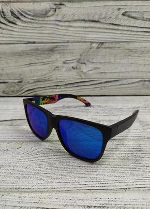 Солнцезащитные очки мужские синие в матовой пластиковой оправе1 фото