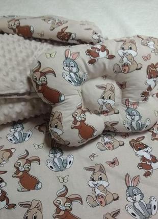 Комплект постільної білизни для новонароджених манюня зайчики в ліжечко (коляску) плед + подушка + простирадло