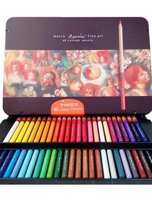 Олівці кольорові marco fineart 48 кольорів круглі (кедр) в метал.пеналі