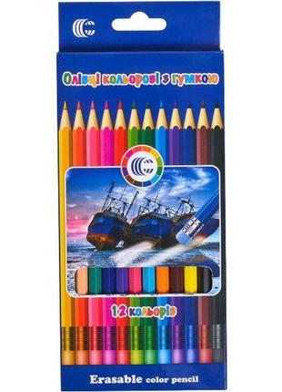 Олівці кольорові color 12 кольорів еластичні з ластиком арт.cr-777l3 фото