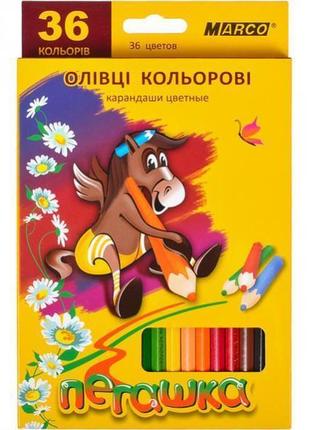 Олівці кольорові marco пегашка 36 кольорів шестигранні арт.1010-36 м'які кольорові олівці. яскраві, барвисті,2 фото