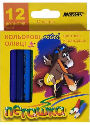 Олівці кольорові marco пегашка 12 кольорів короткі арт.1010h-12