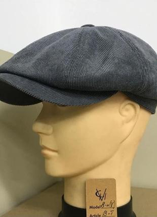 Кепка чоловіча восьмиклинка хуліганка вельветова темно сіра демісезонна comfort heads весна осінь слімтекс
